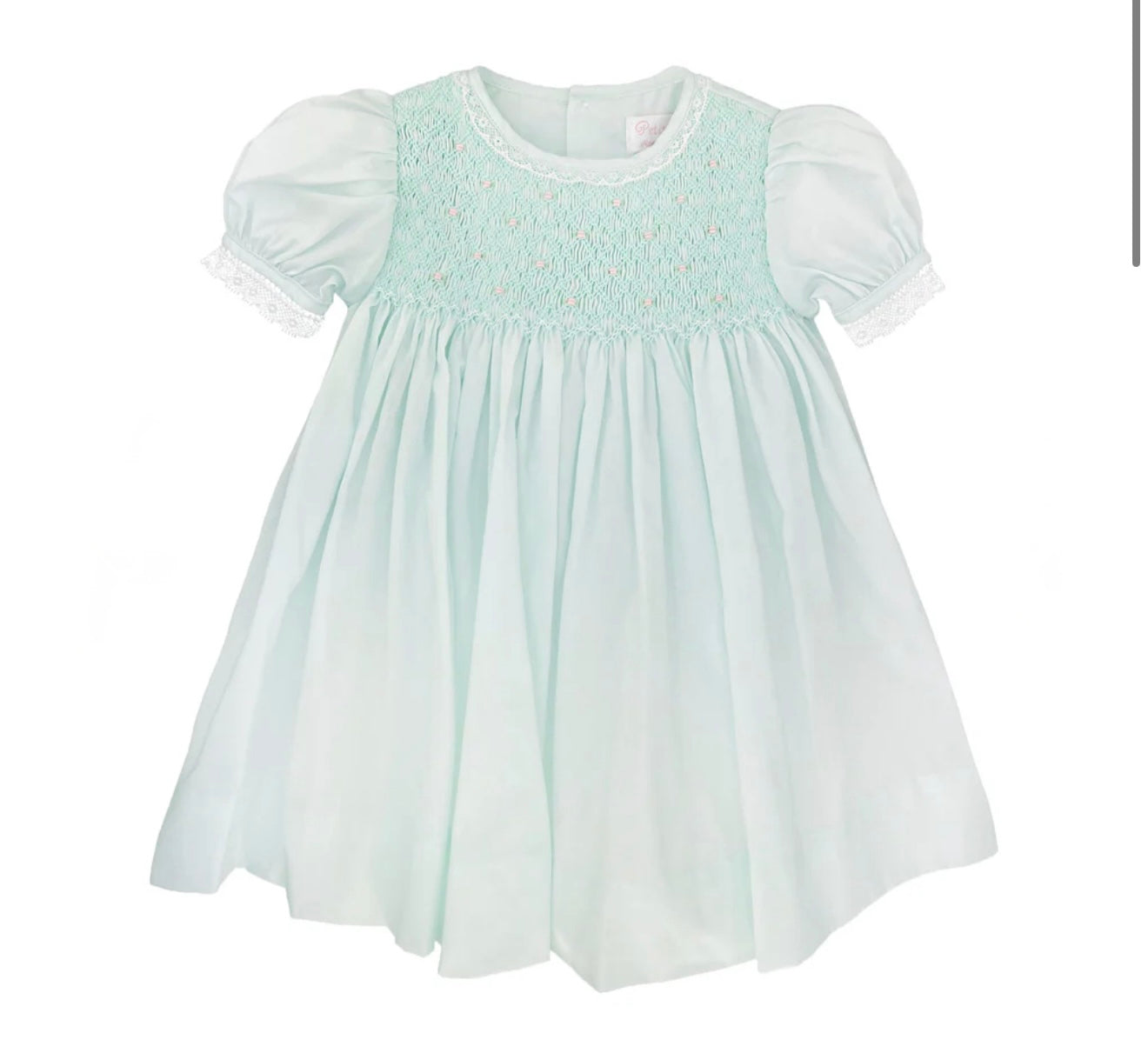 Mint Smocked Dress with French Lace