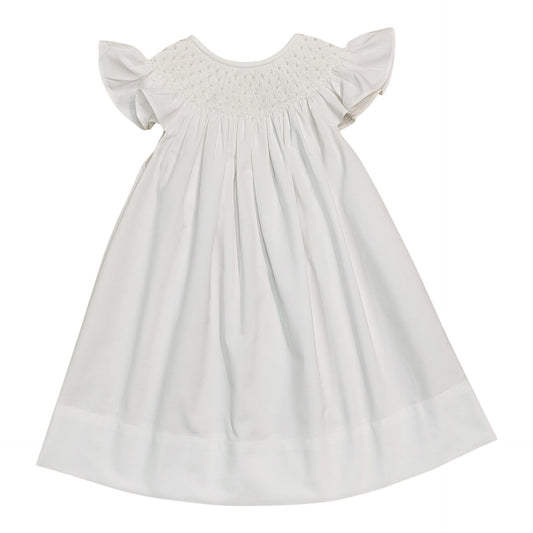 White Pearl Beaded Smocked Dress