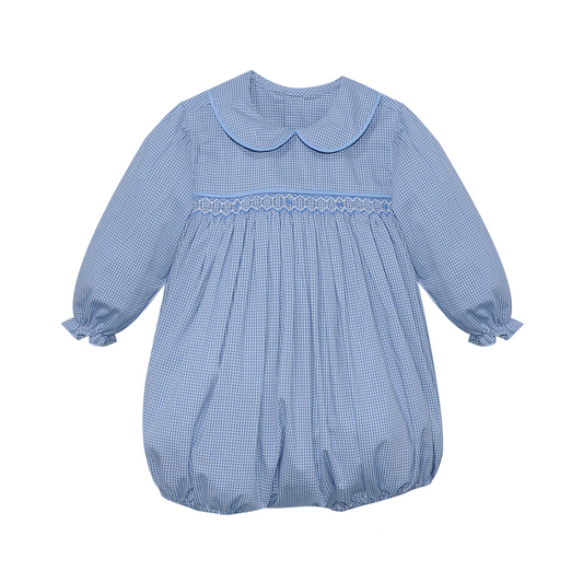 Blue Gingham Smocked Girl Bubble
