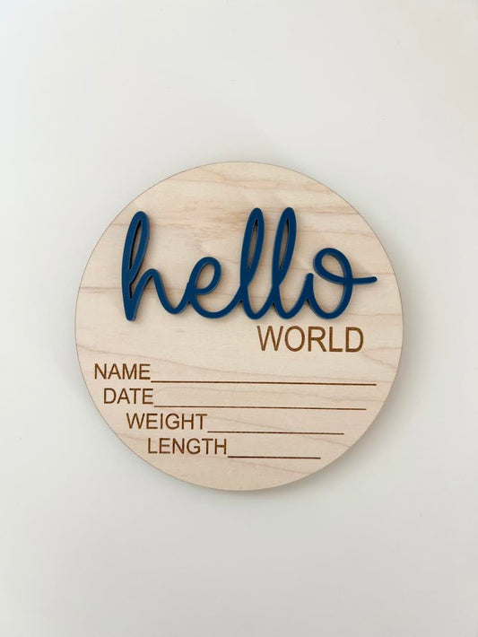 Hello World Birth Announcement Sign - Navy