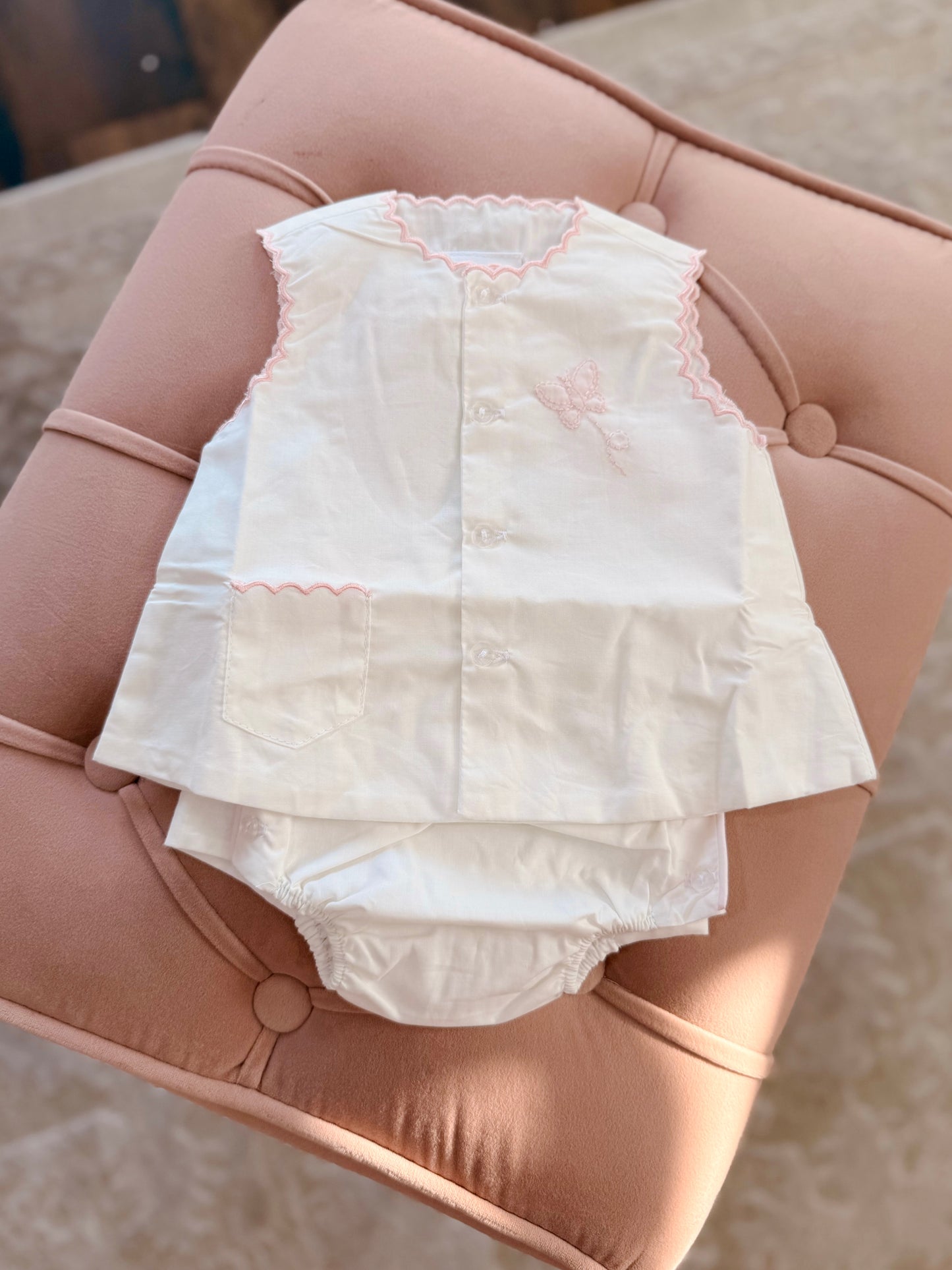 Blessings White Butterfly Diaper Set