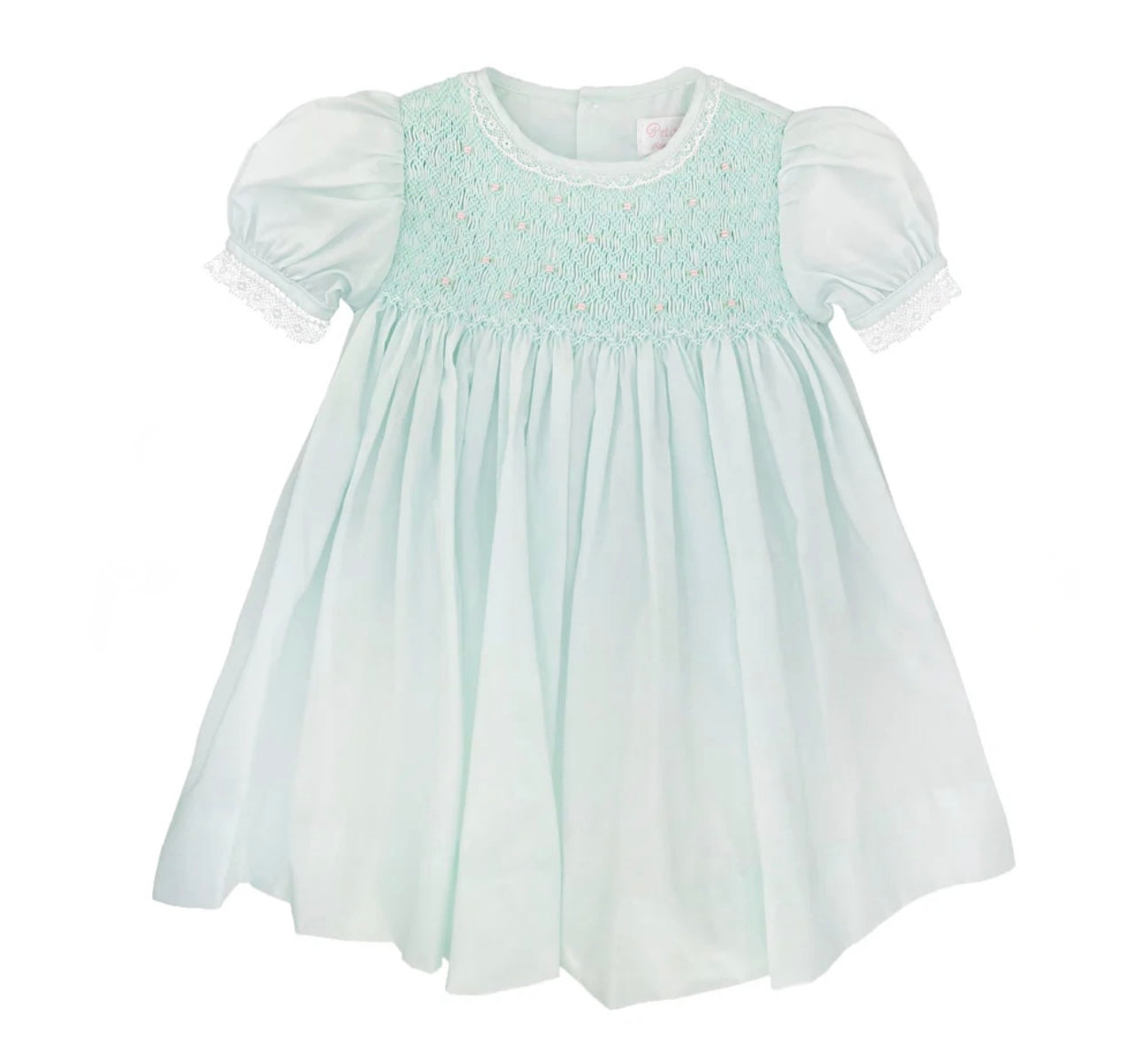 Mint Smocked Dress with French Lace