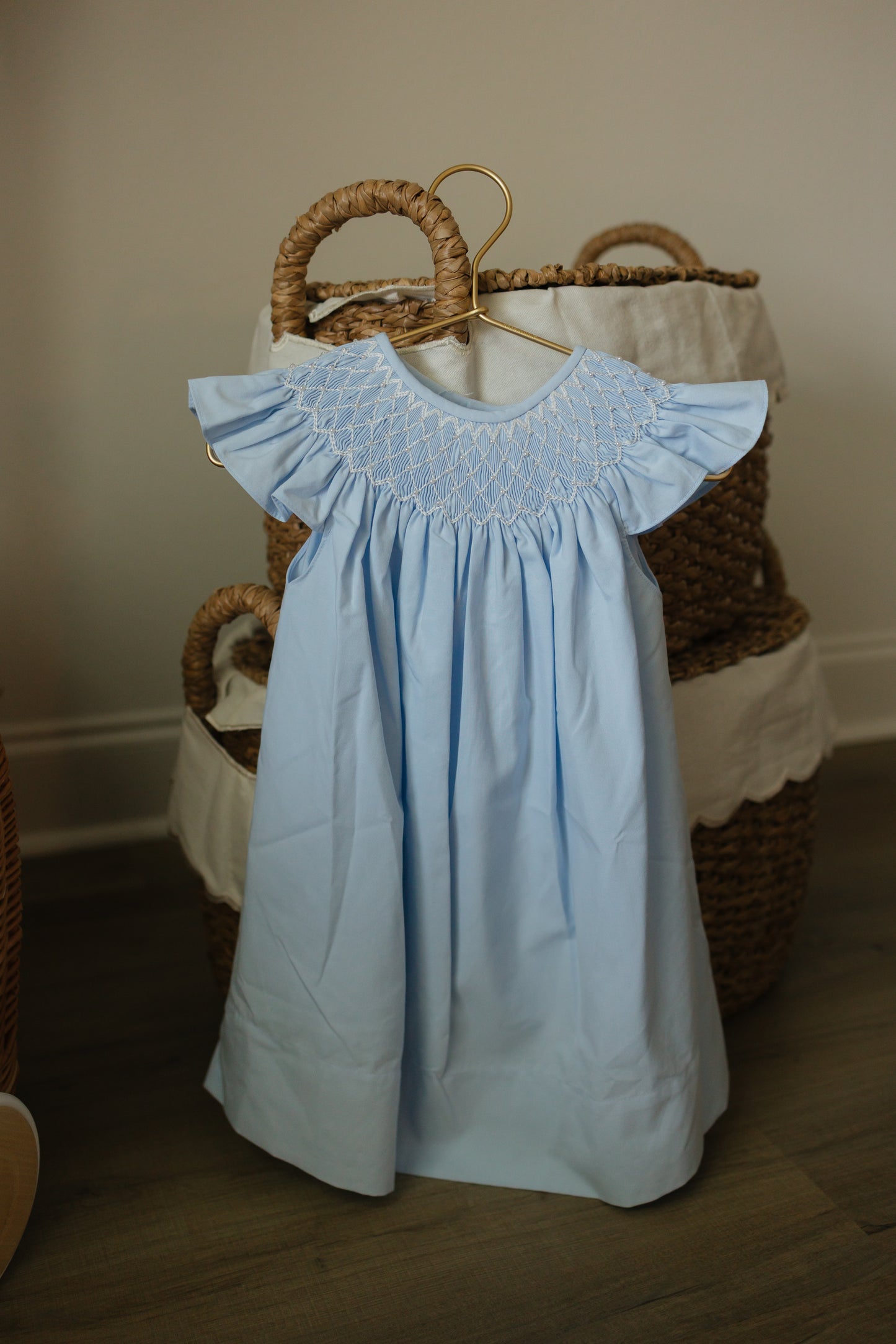 Blue Pearl Beaded Smocked Dress