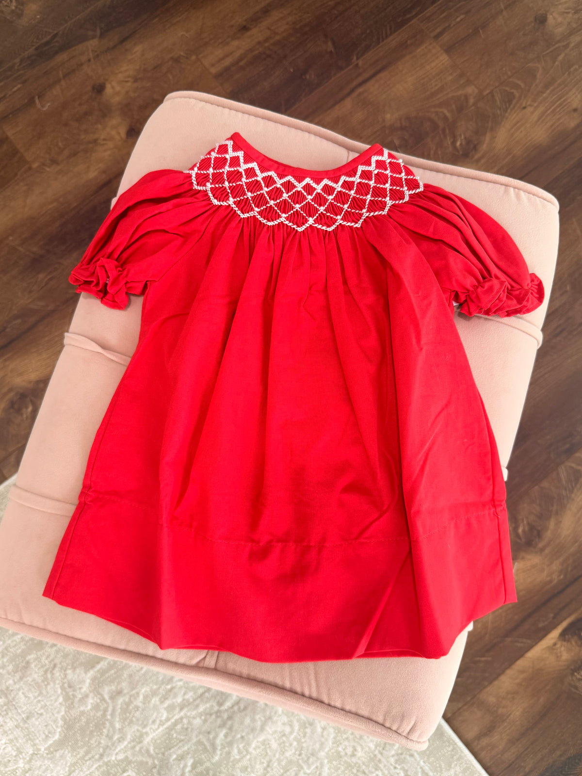 Red Pearl Beaded Smocked Dress