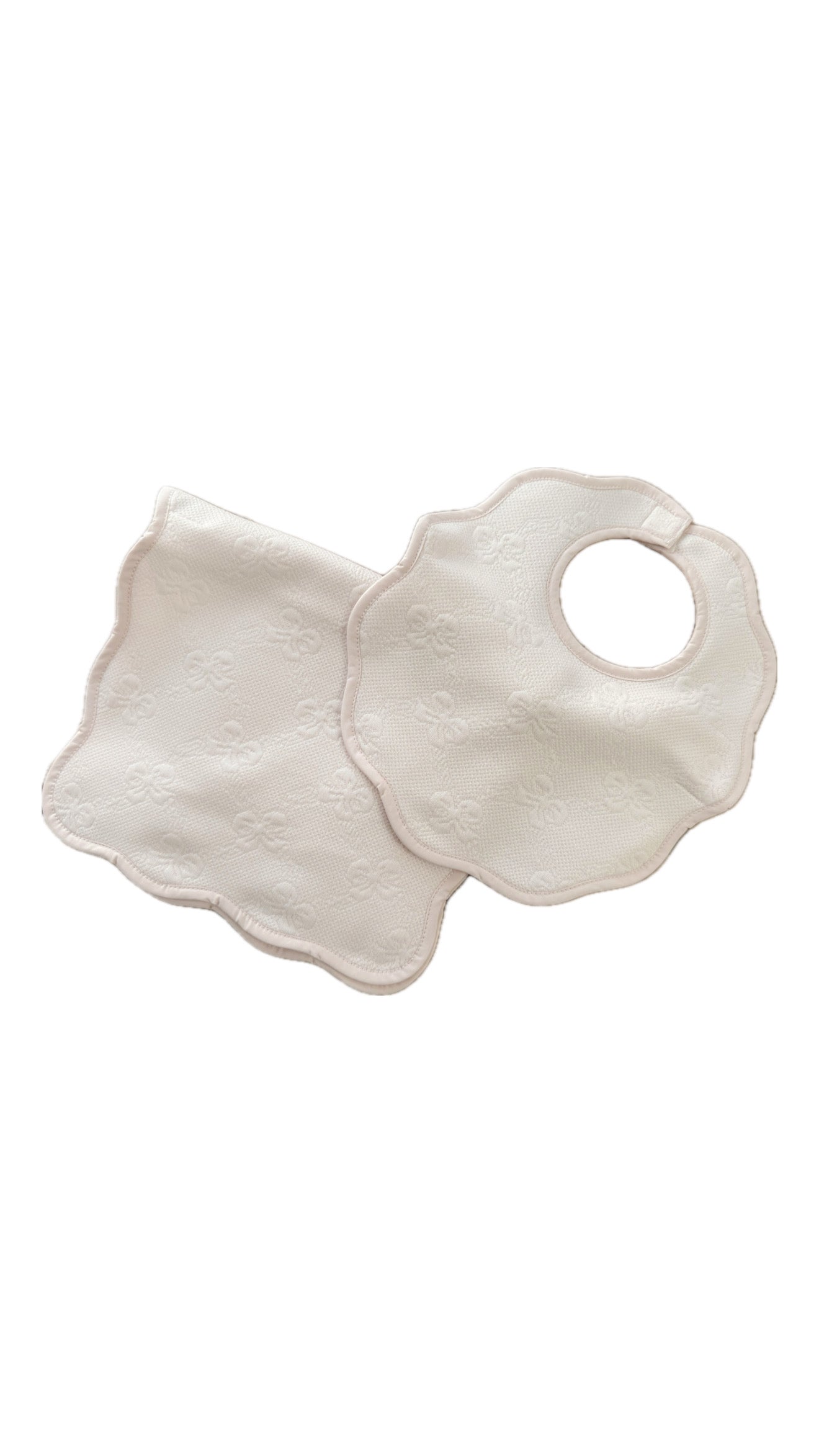 Pink Bows Bib & Burp Cloth Scallop Set