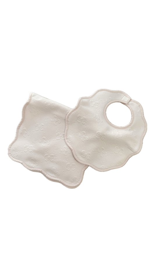 Pink Bows Bib & Burp Cloth Scallop Set