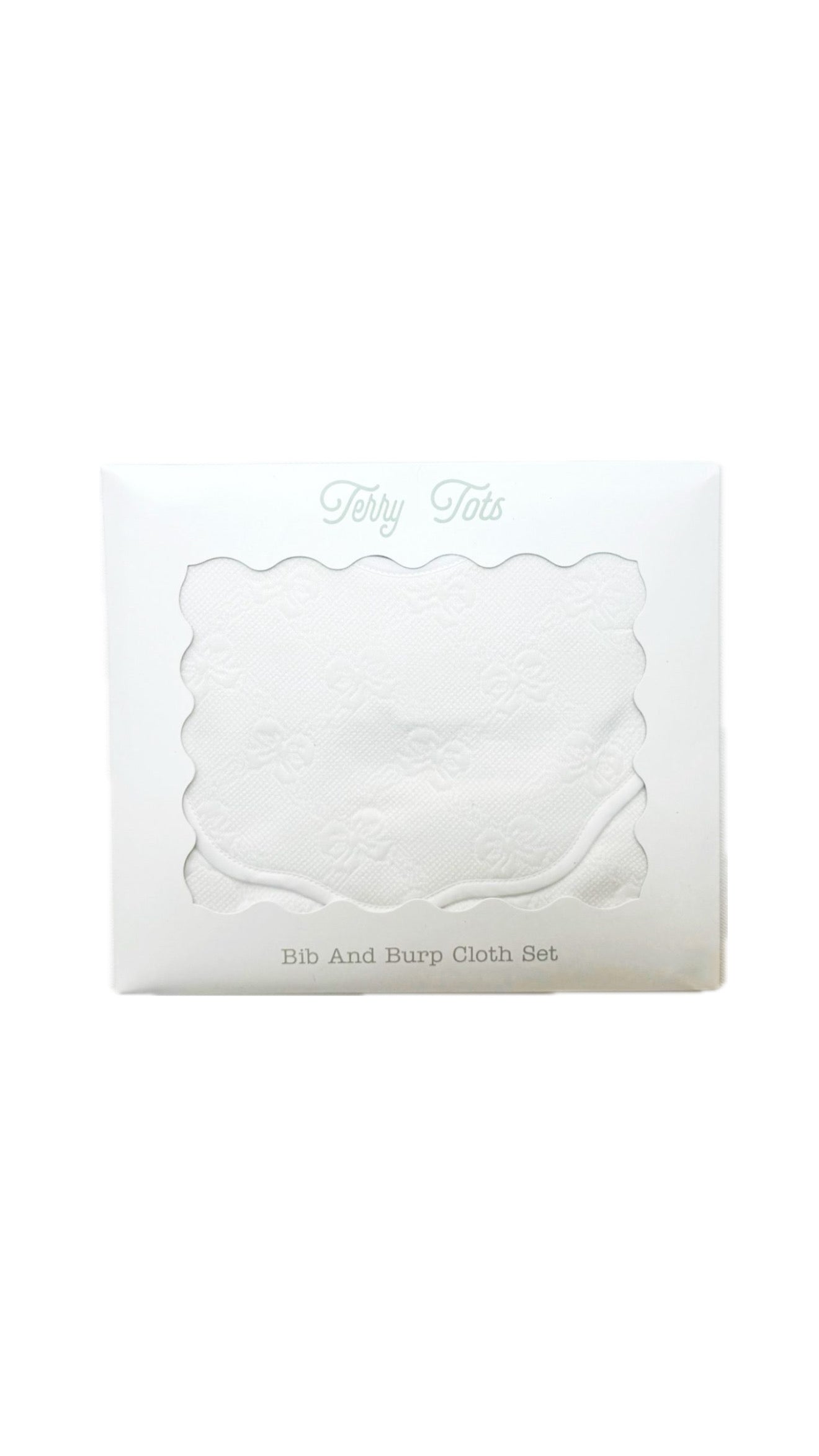 White Bows Bib & Burp Cloth Scallop Set