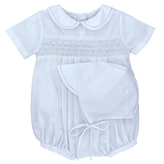 Blue Horizontal Smocked Bubble with Hat