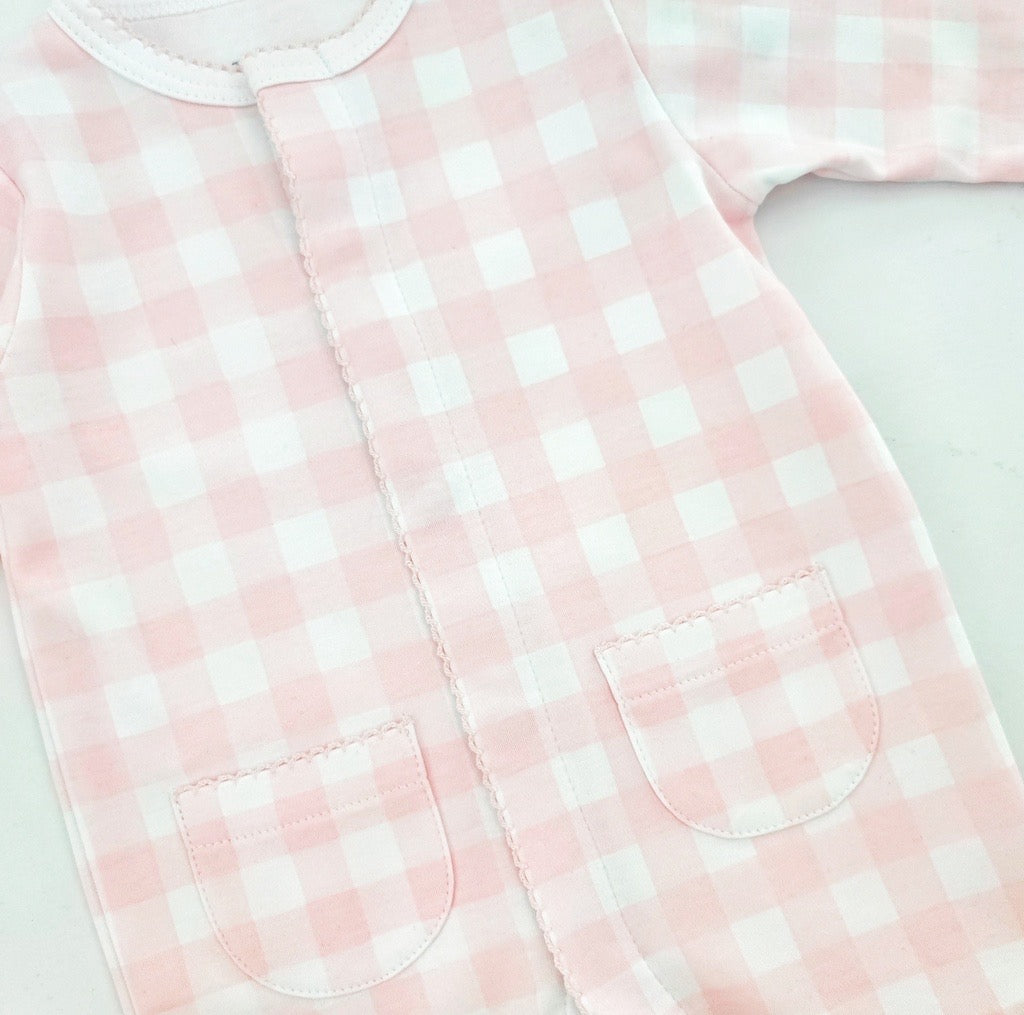 Pink Gingham Footie