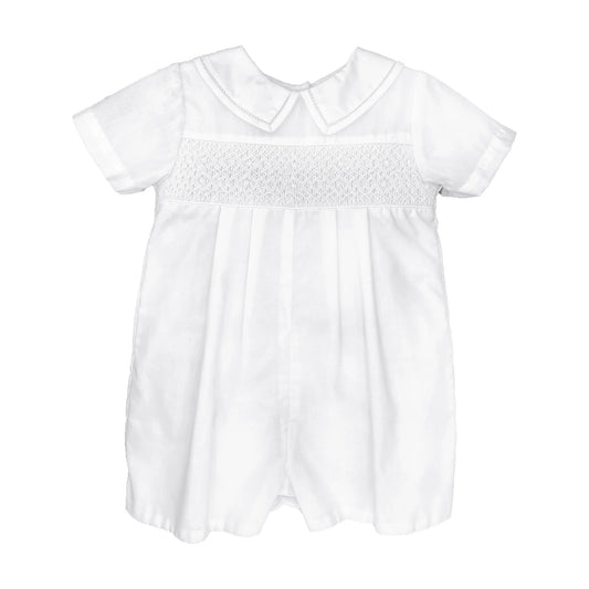 White Horizontal Smocked Romper with Hat