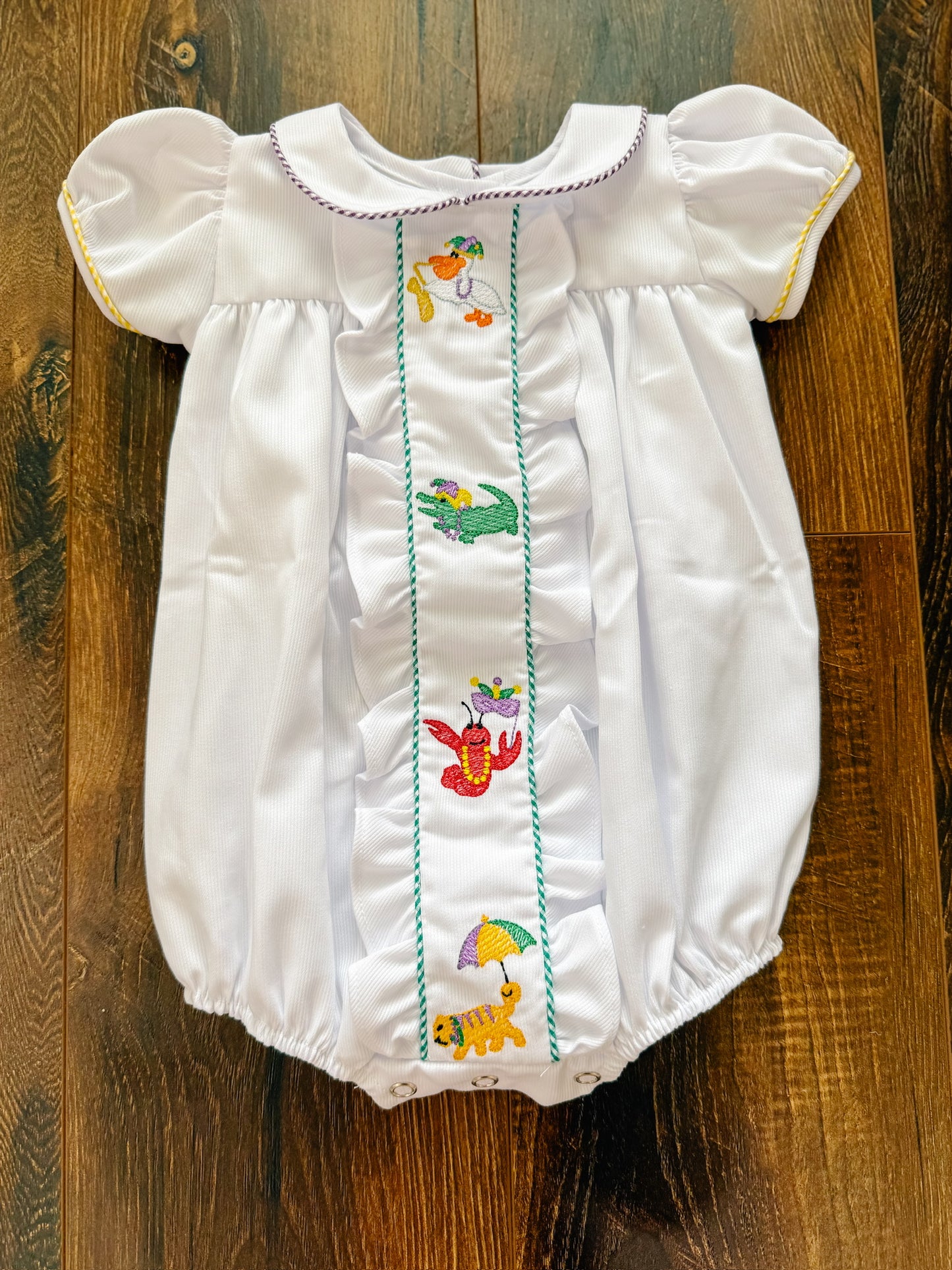 White Mardi Gras Embroidered Bubble