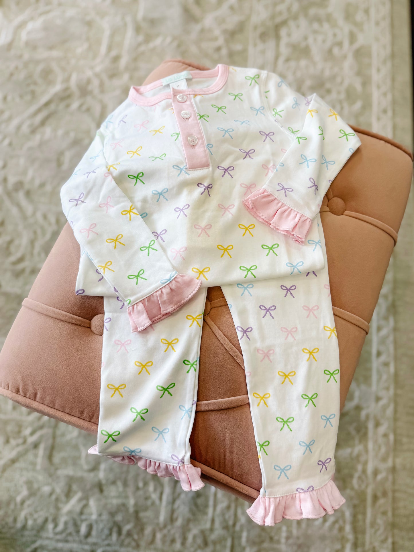 Pastel Bows Print 2 - Piece Set Pajamas