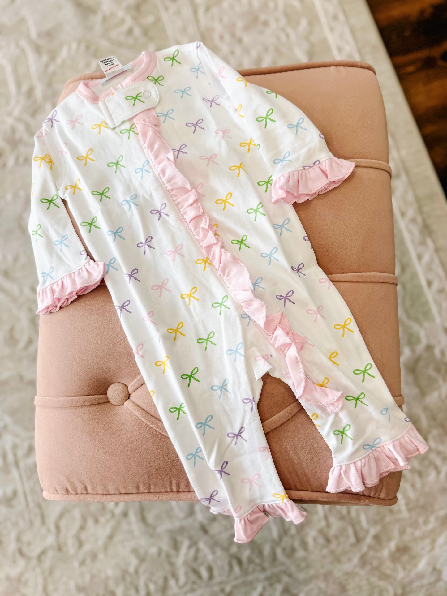 Pastel Bows Print Ruffle Pajamas