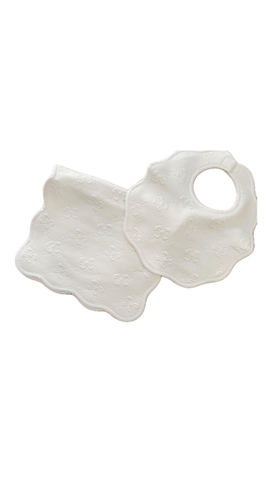 White Bows Bib & Burp Cloth Scallop Set