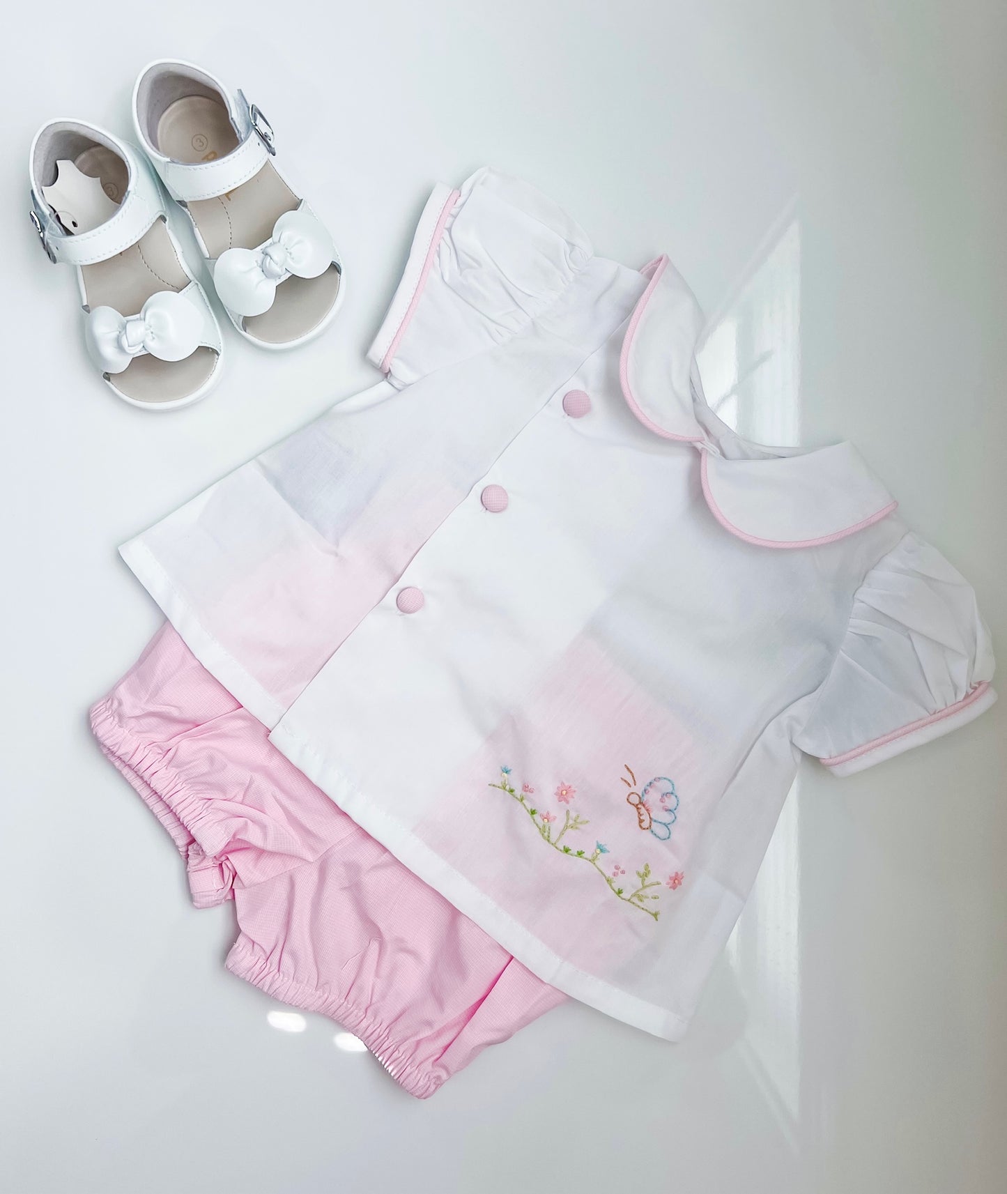 Pink Butterfly Embroidered Bloomer Set