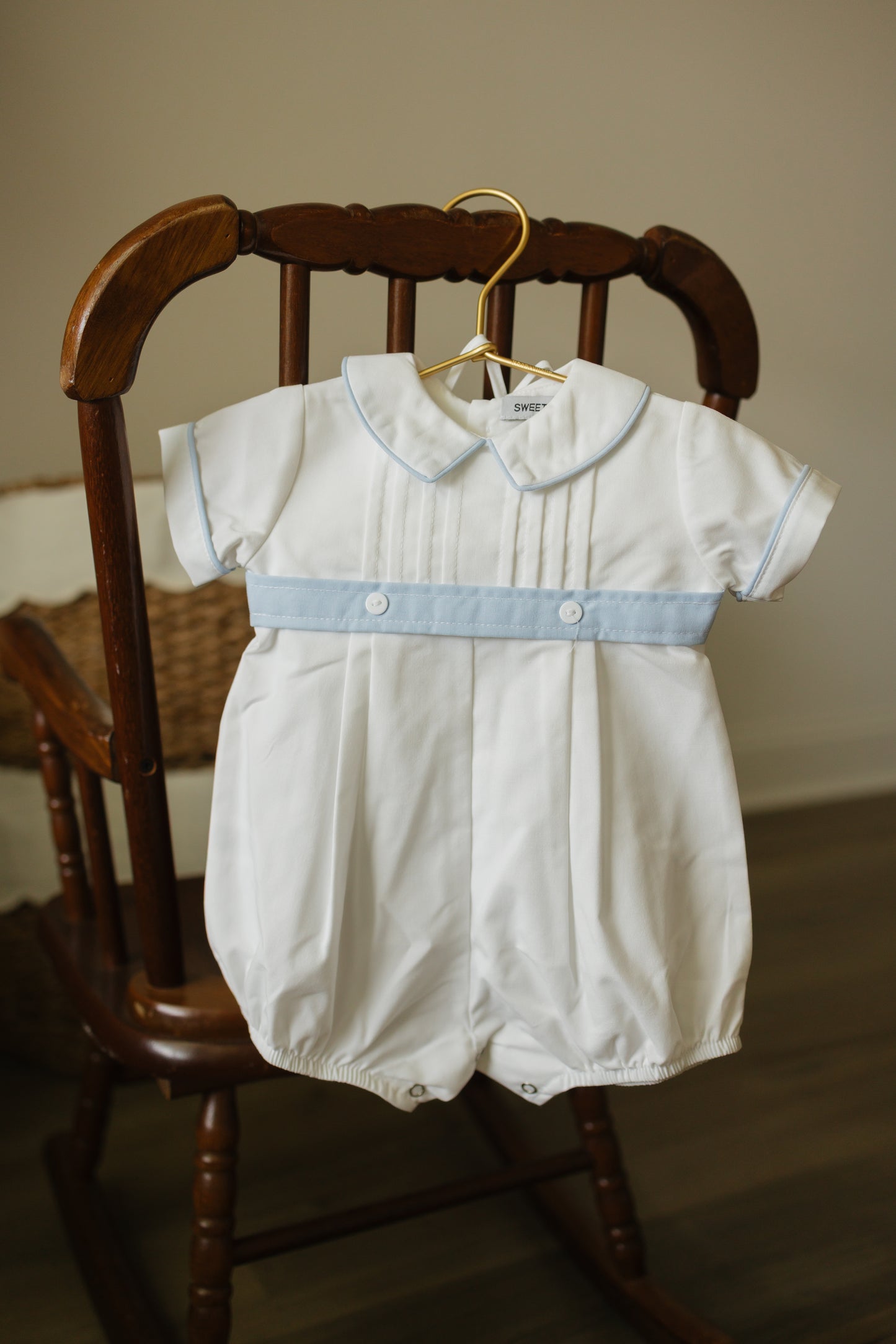 White Pleated Bubble with Blue Belt