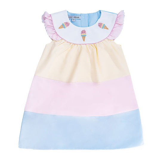 Ice Cream Embroidered Colorblock Dress