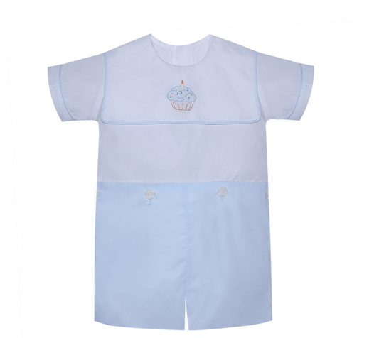 Blue Embroidered Birthday Cupcake Button On Suit
