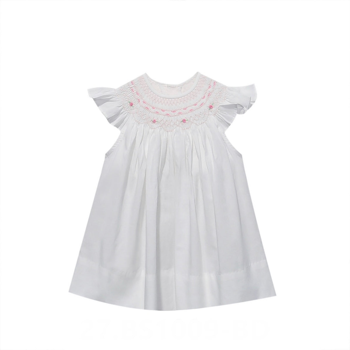 White Bishop Dress with Roses & Ruffles