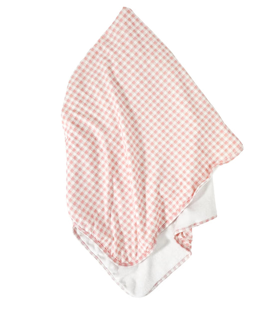 Peachy Pink Gingham Plush Swaddle Blanket