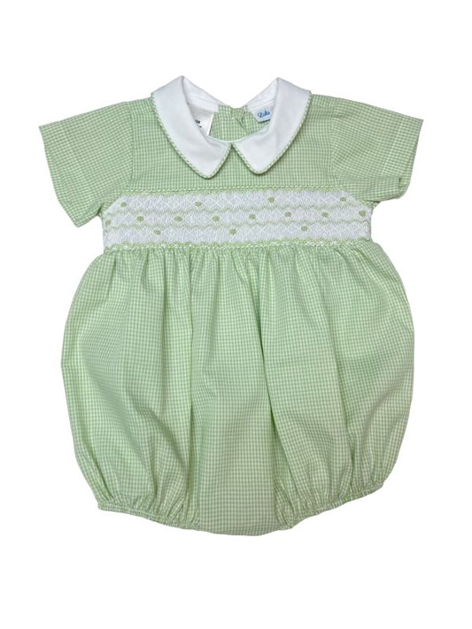 Green Gingham Smocked Collared Bubble