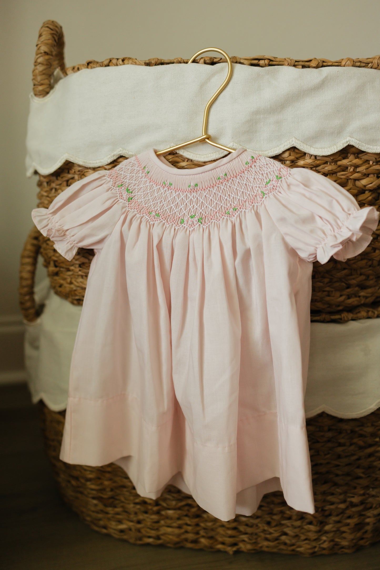 Pink Bishop Dress with Bullion Roses
