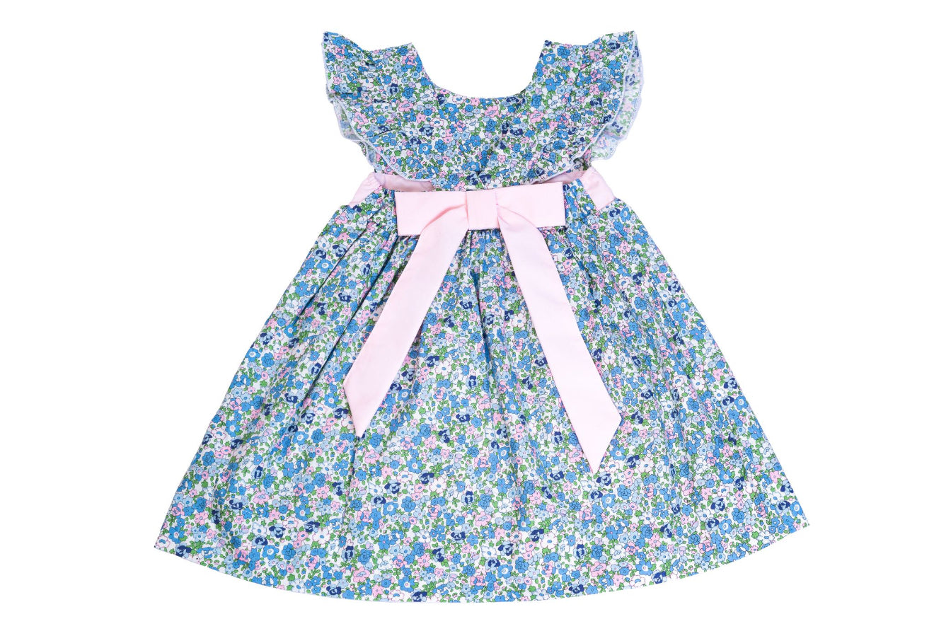 Blue & Pink Floral Dress with Bow