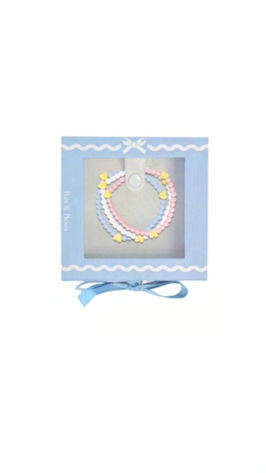 Blue, White, & Pink Hearts Bracelet Gift Set