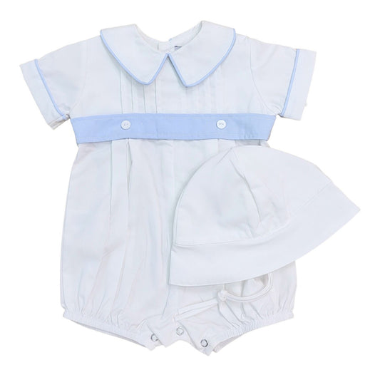 White Pleated Bubble with Blue Belt