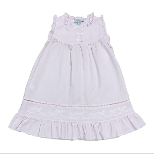 Pink Bow Embroidered Ruffle Sleeveless Nightgown