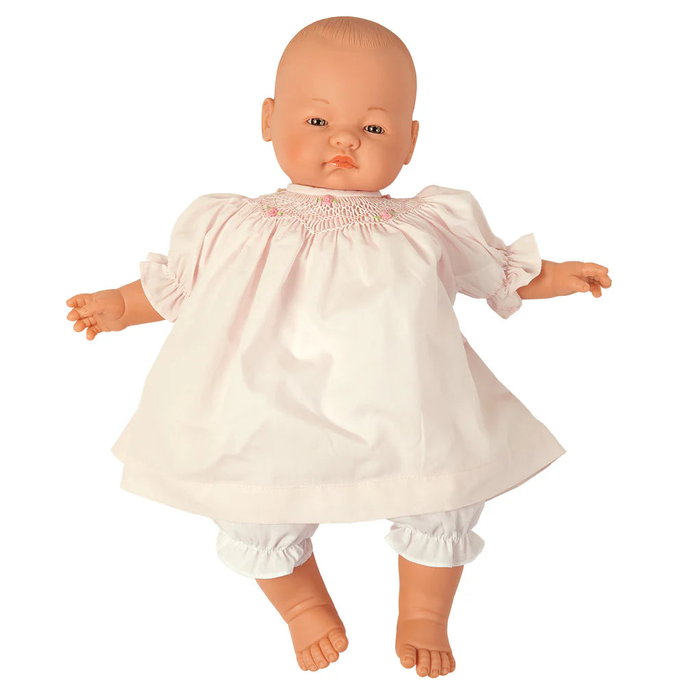 Emma Babydoll with Pink Bishop Dress with Bullion Roses and matching Bonnet