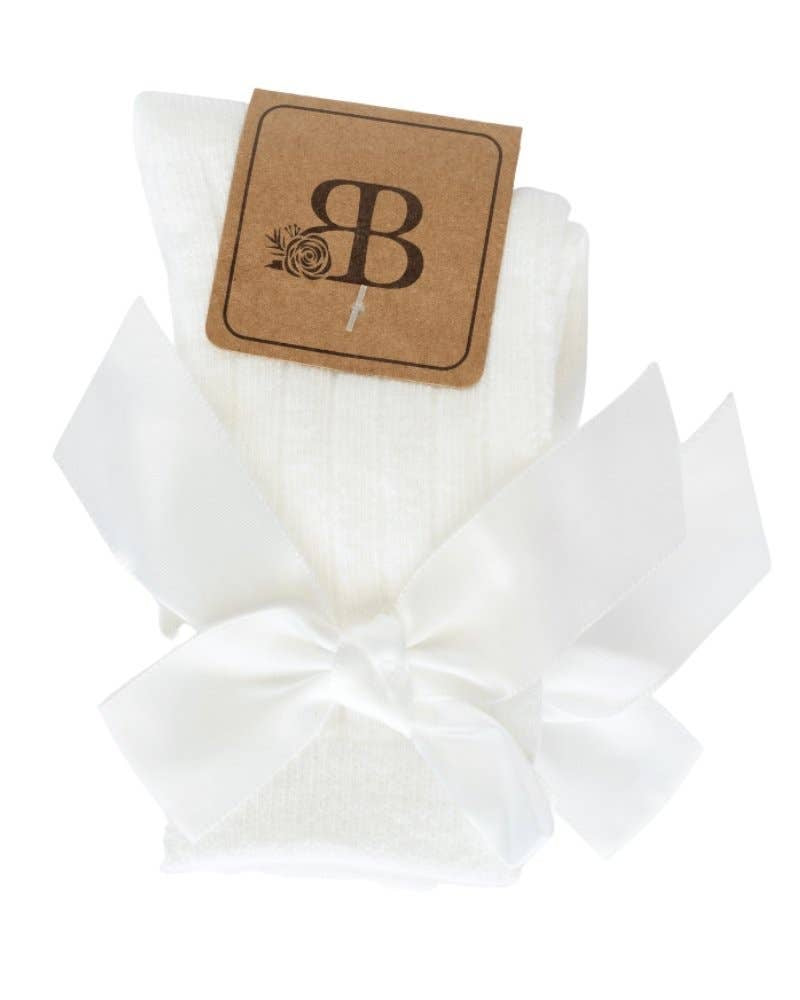 White Bow Front Midi Socks