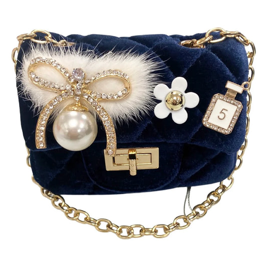 Navy Velvet Quilted Purse