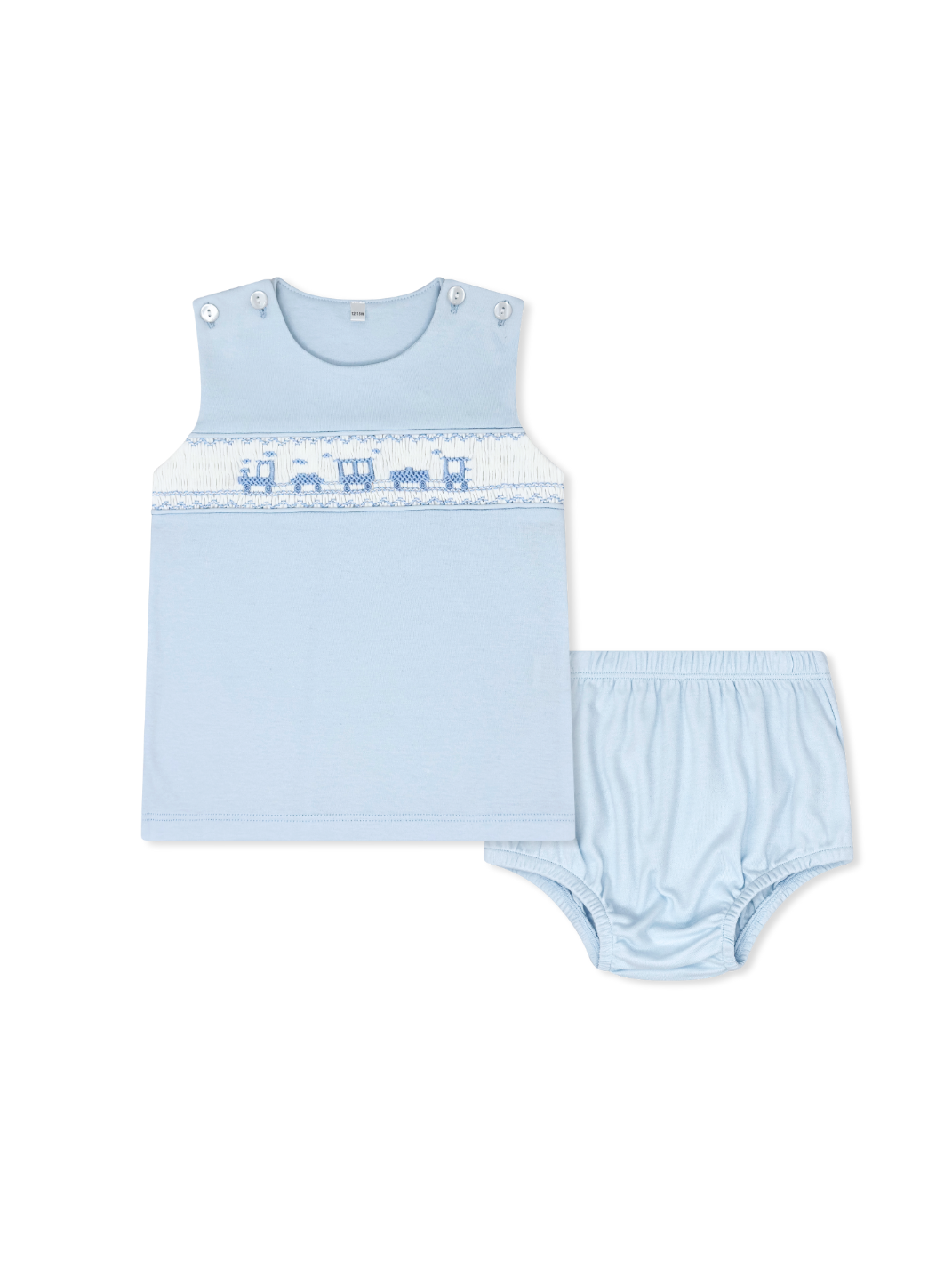 Blue Train Smocked Diaper Set