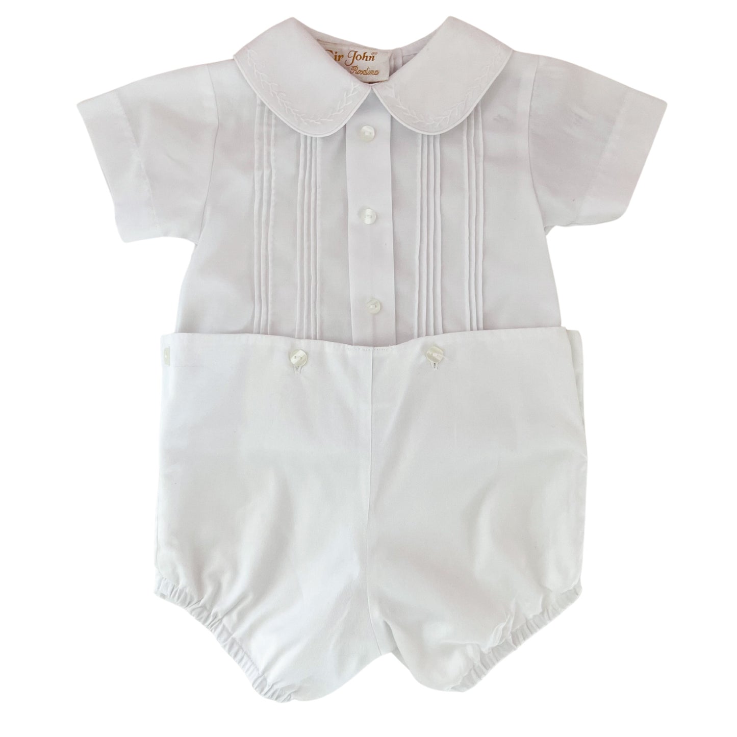 White Pleated Shorts Set with Feather Stitching