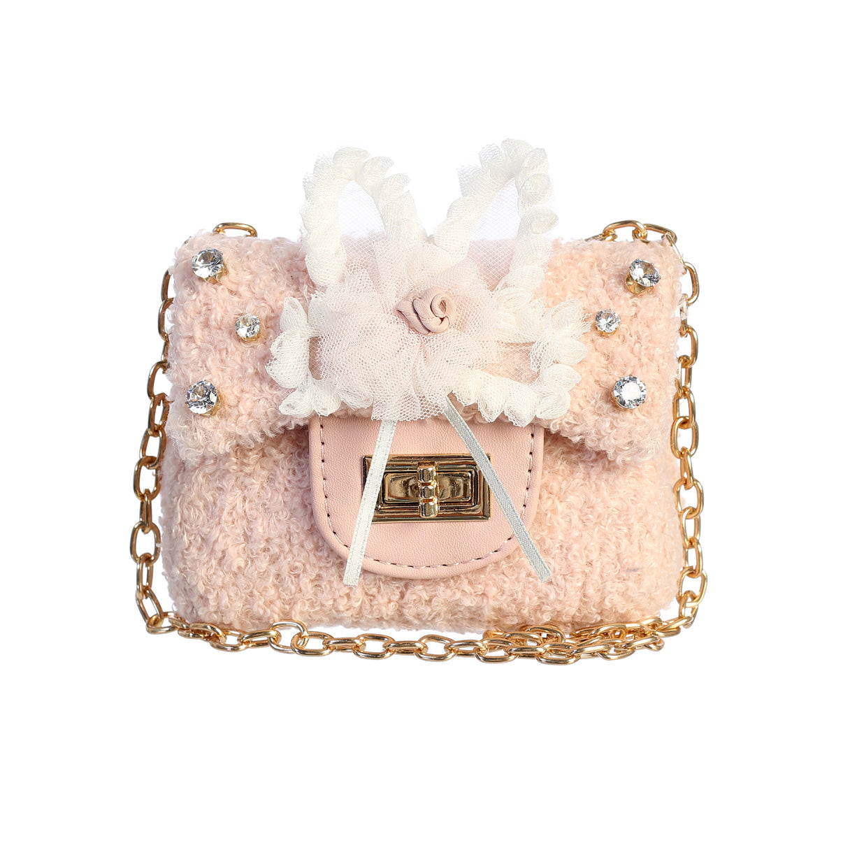 Pink Fluffy Purse with Bunny Ears