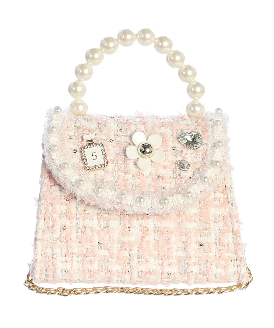 Pink Tweed Purse with Pearl Accents