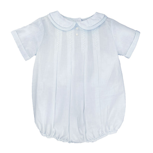 Blue Pleated Bubble with Feather Stitching & Hat