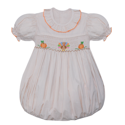 Khaki Fall Smocked Girl Bubble