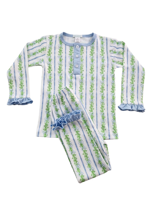 Blue Ribbon & Vine Print 2-Piece PajamaSet