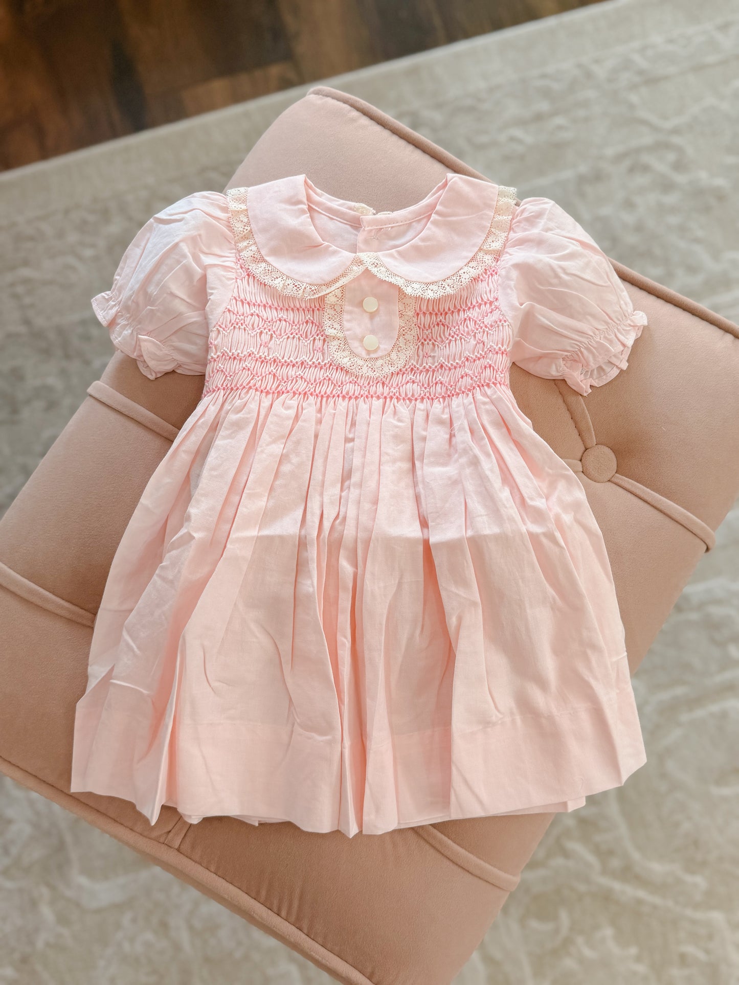 Pink Lace Trim Peter Pan Collar Dress