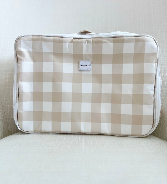 Beige Gingham Suitcase