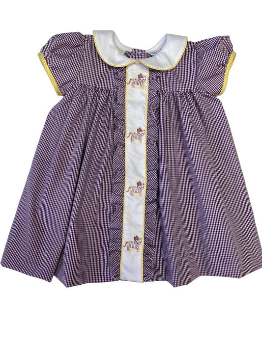 LSU Tiger Embroidered Gingham Dress