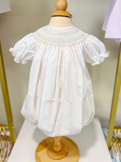 Classic White Bishop Bubble with Colorful Smocking