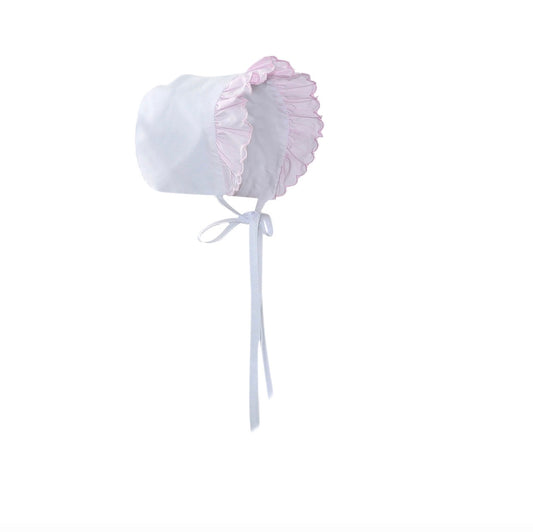 White Bonnet with Pink Ruffles