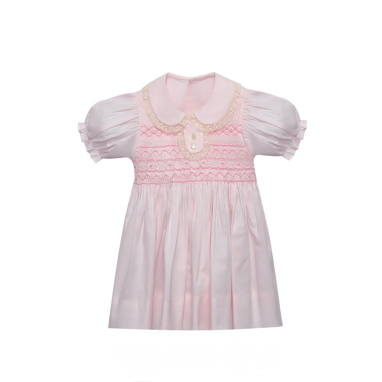 Pink Lace Trim Peter Pan Collar Dress