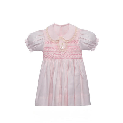 Pink Lace Trim Peter Pan Collar Dress