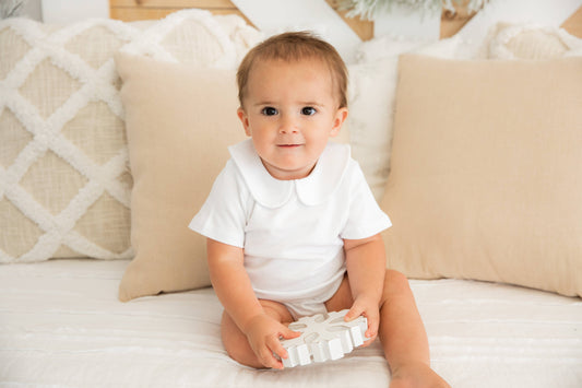 White Short Sleeve Peter Pan Collar Onesie