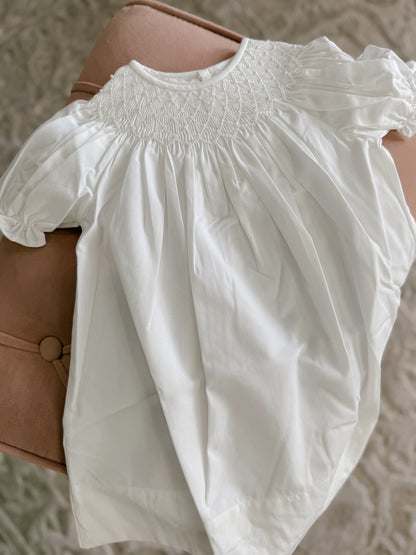 White Pearl Beaded Smocked Dress
