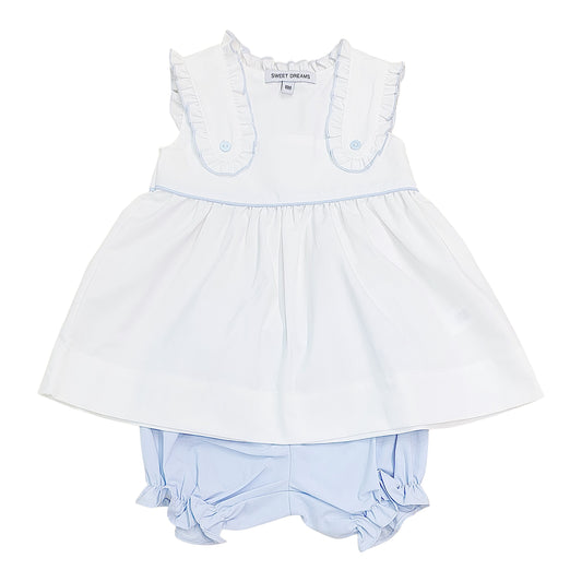 White Bloomer Set with Blue Trim